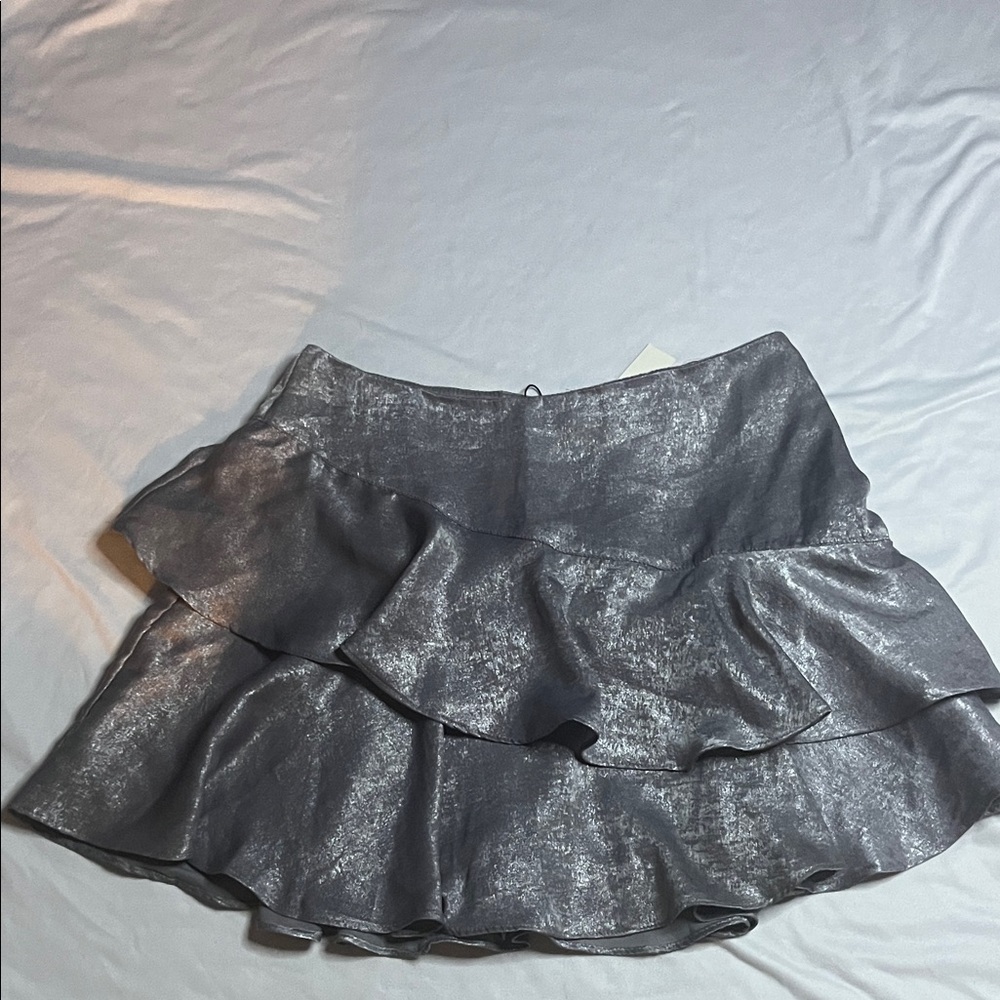 NWT Mustard Seed Shiny Silver Layered Skort